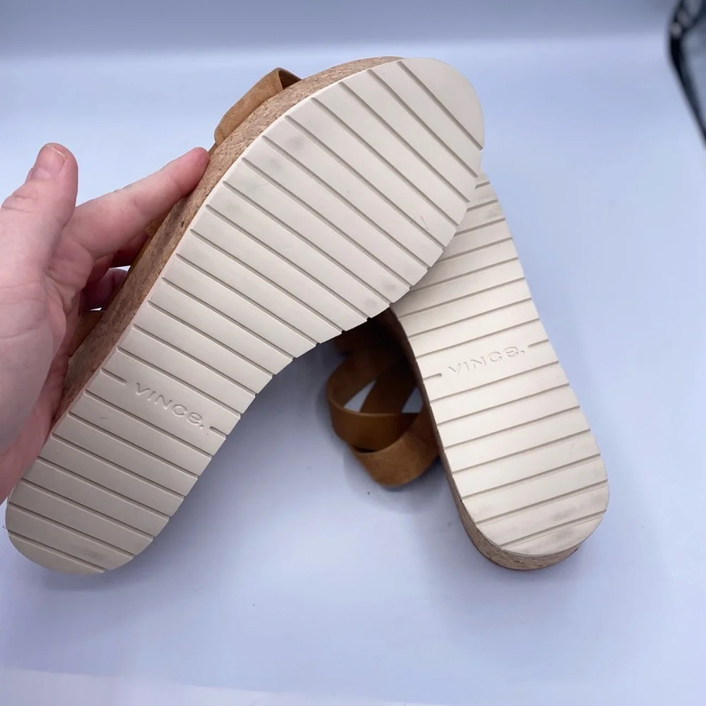 Vince Tan Jet Suede Leather‎ Chunky Platform Cork Woman’s Sandals Size 10